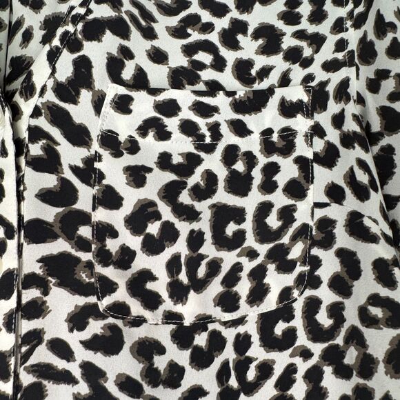 TALBOTS women's size small S animal print roll tab sleeve button up blouse top - Picture 8 of 12